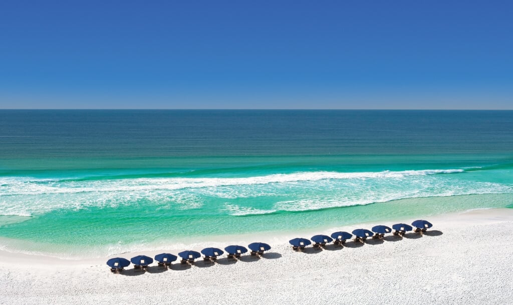 Row of beach umbrellas on the Sandestin Beach