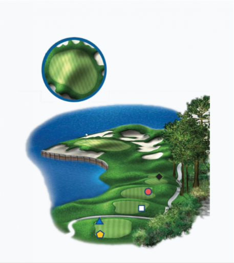 Illustration of Baytowne Golf Club's 14th hole. Par 3.