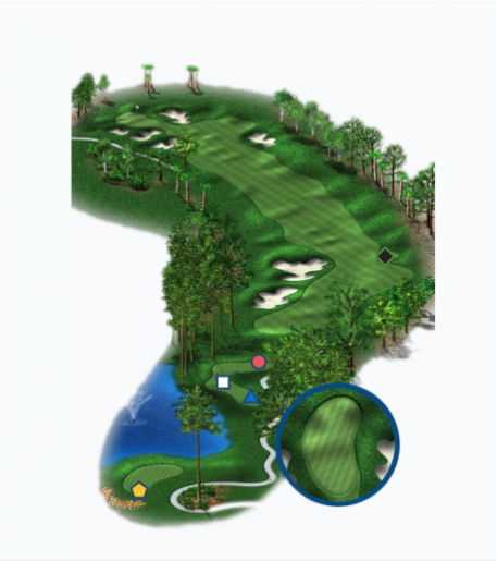 Illustration of Baytowne Golf Club's 13th hole. Par 5.