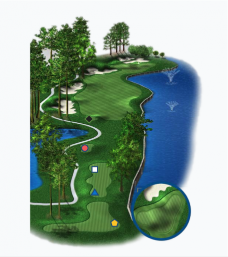 Illustration of Baytowne Golf Club's 8th hole. Par 4.