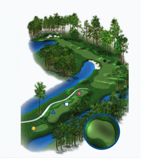 Illustration of Baytowne Golf Club's 9th hole. Par 5.