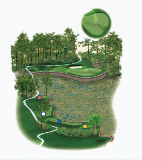Illustration of Burnt Pine's 14th hole. Par 3.