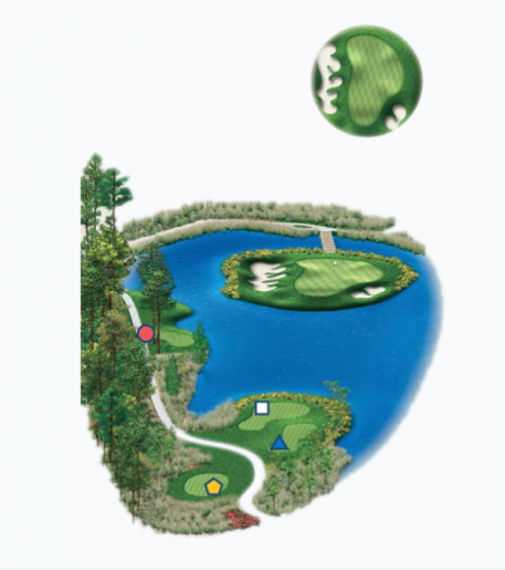 Illustration of Raven's 6th hole. Par 3.