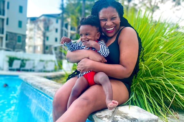 Mom and child at pool