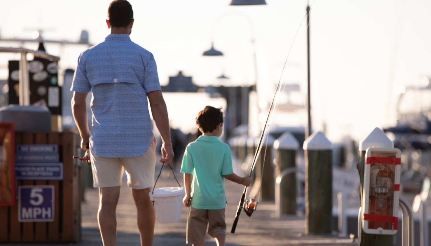 Man and son fishing
