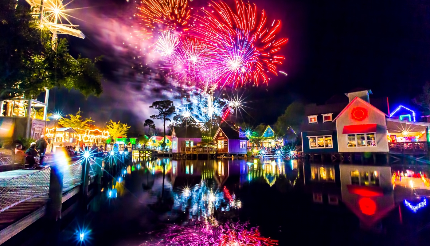 fireworks over the sky at Baytowne Warf