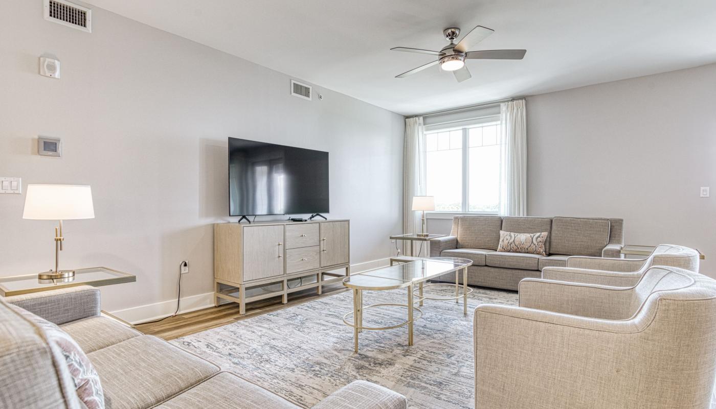 Living room in a three bedroom unit at Osprey Pointe