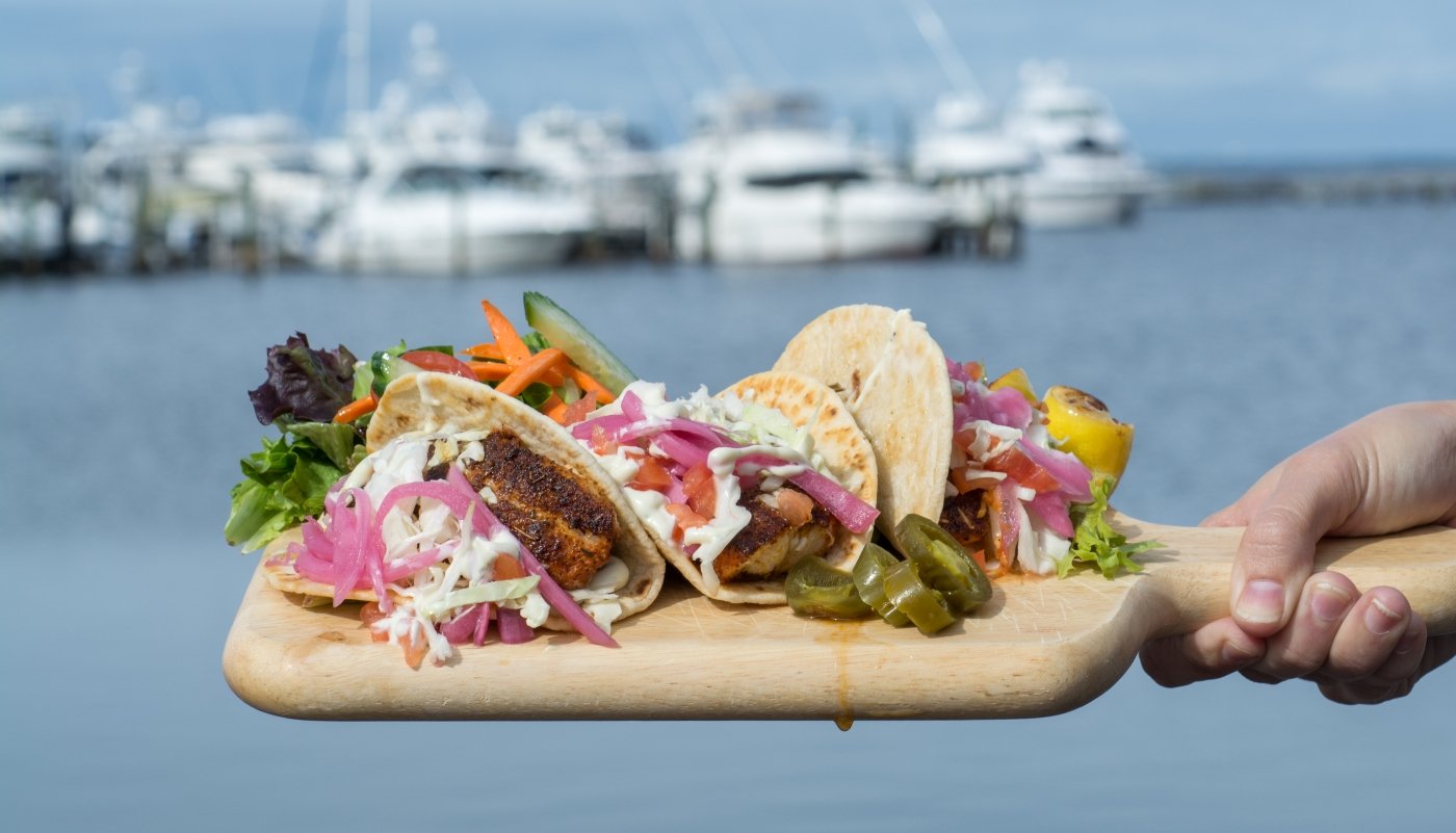 A board of tacos from Marina Bar and Gril
