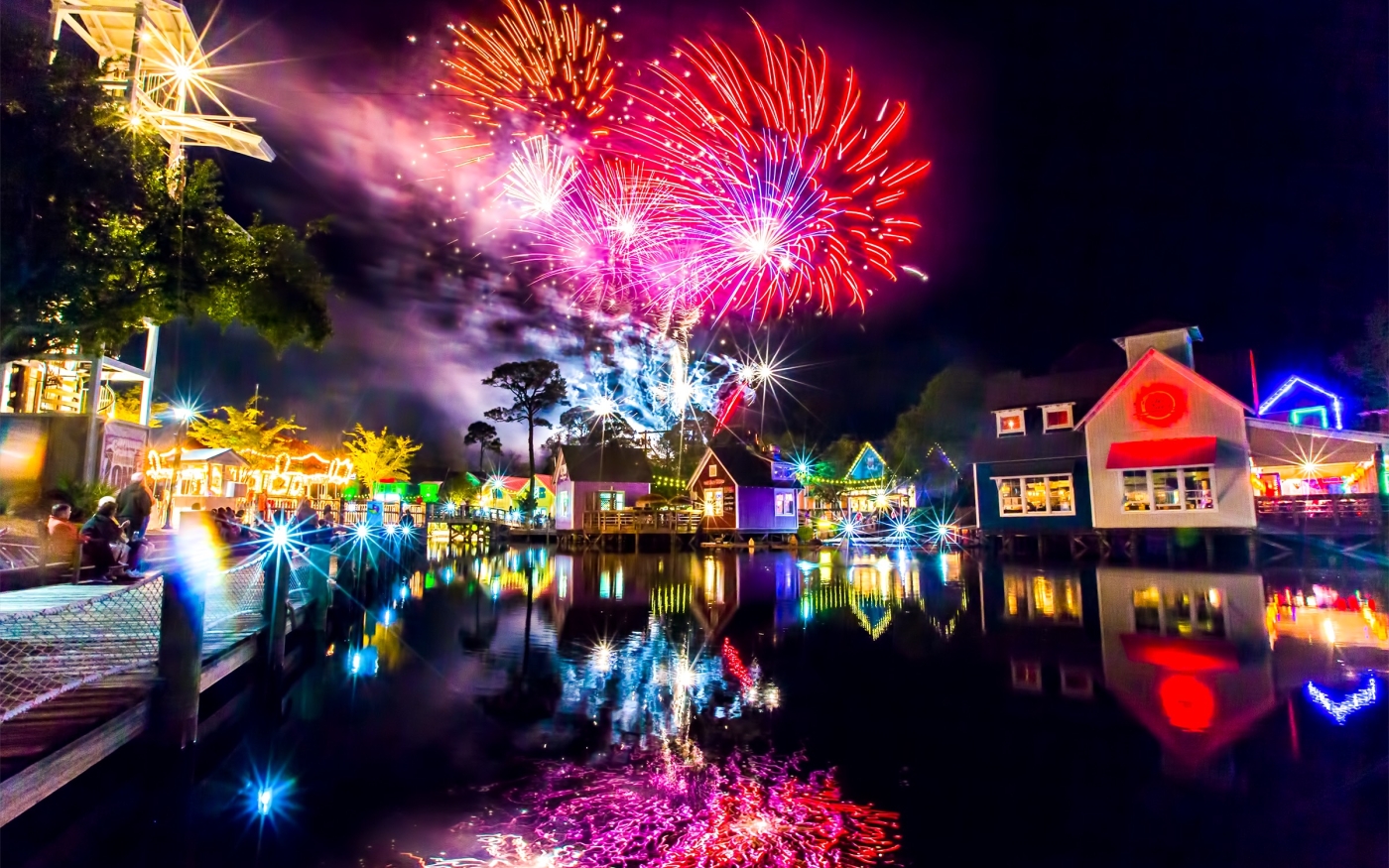 fireworks over the sky at Baytowne Warf