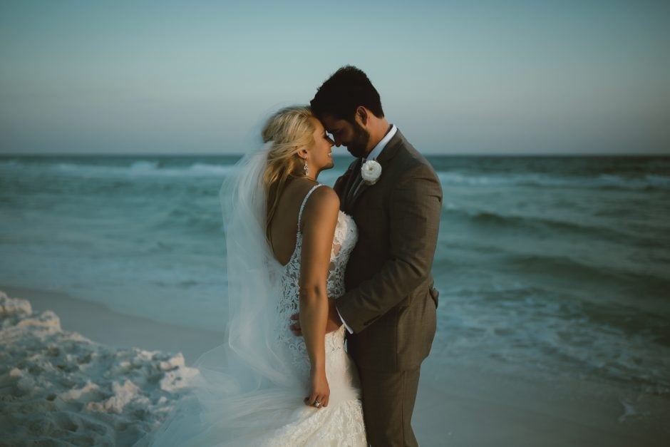 Bride and groom on the beach