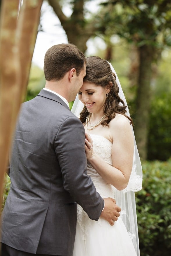 Bride and groom embracing