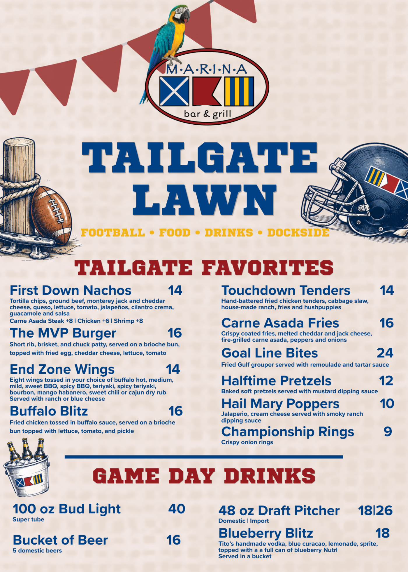 Tailgate Lawn Football Menu
