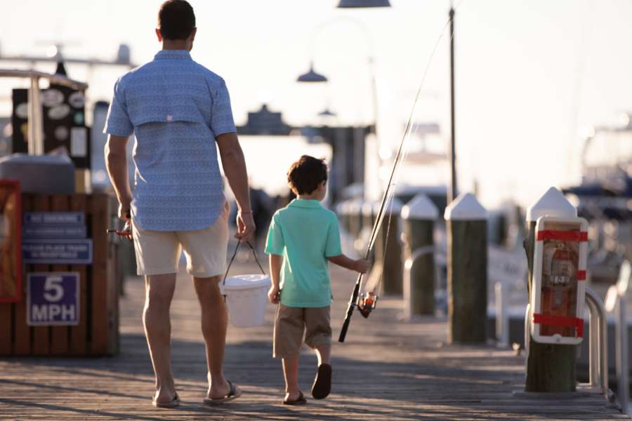 Man and son fishing