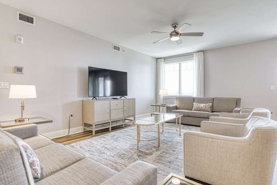 Living room in a three bedroom unit at Osprey Pointe