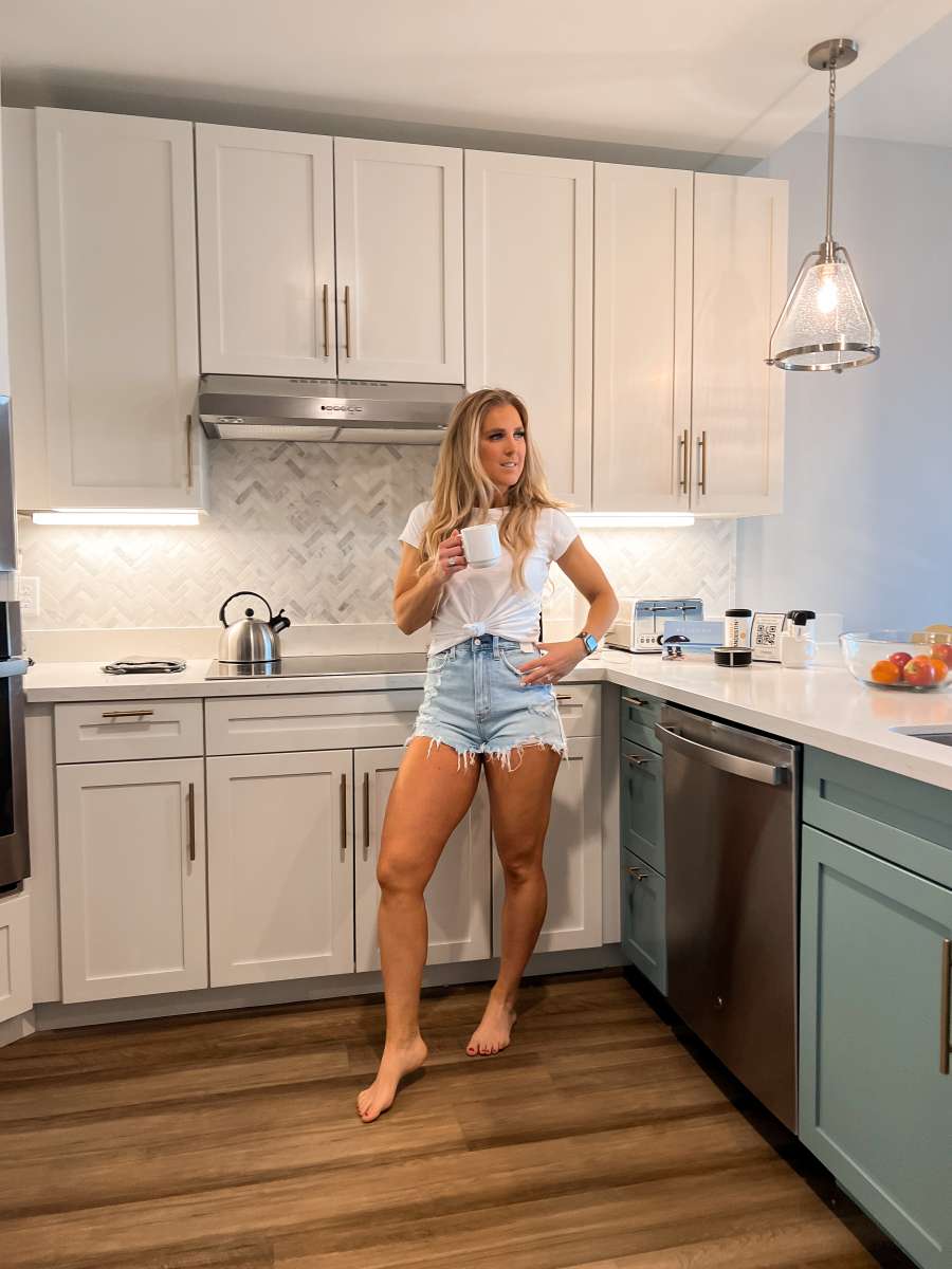 standing in kitchen