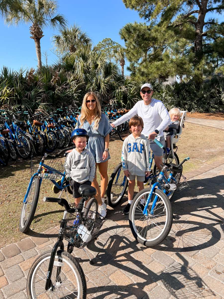 family of 4 on bikes
