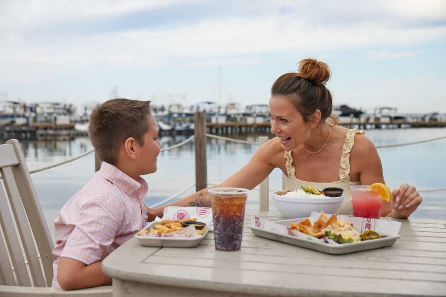 Mom and son eating lunch