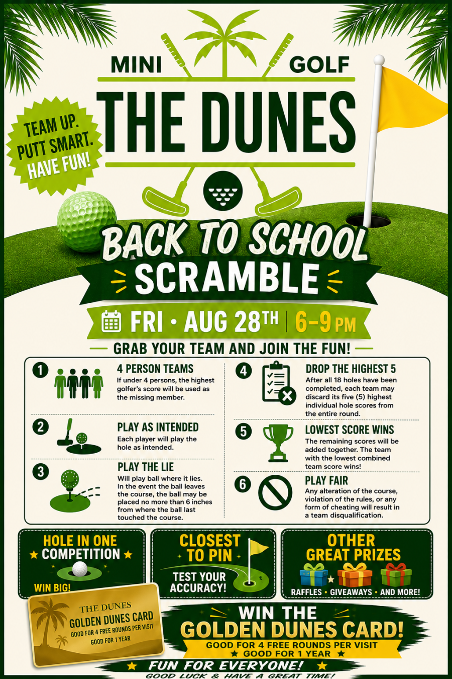 back to school scramble at the dunes, august 28, 6-9