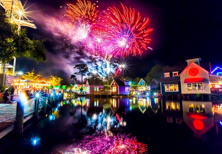 fireworks over the sky at Baytowne Warf