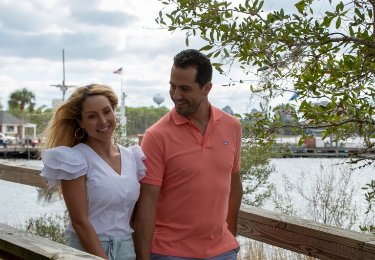 Couple taking a walk outdoors