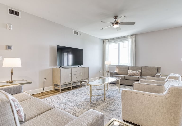 Living room in a three bedroom unit at Osprey Pointe