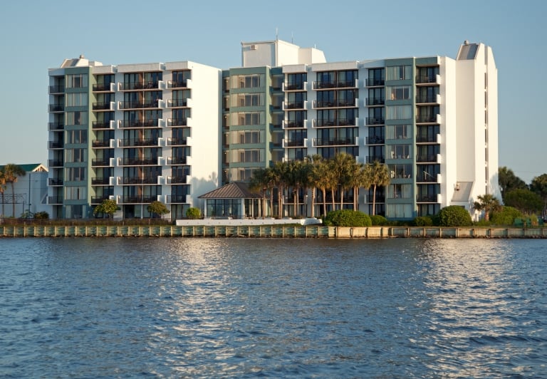 Bayside at Sandestin building with water in the foreground