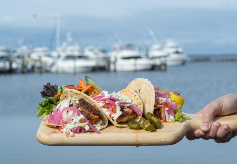 A board of tacos from Marina Bar and Gril