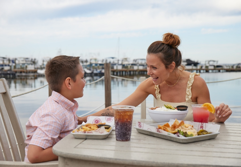 Mom and son eating lunch