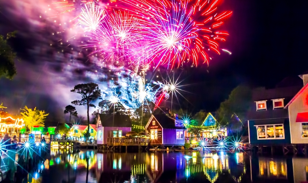 fireworks over the sky at Baytowne Warf