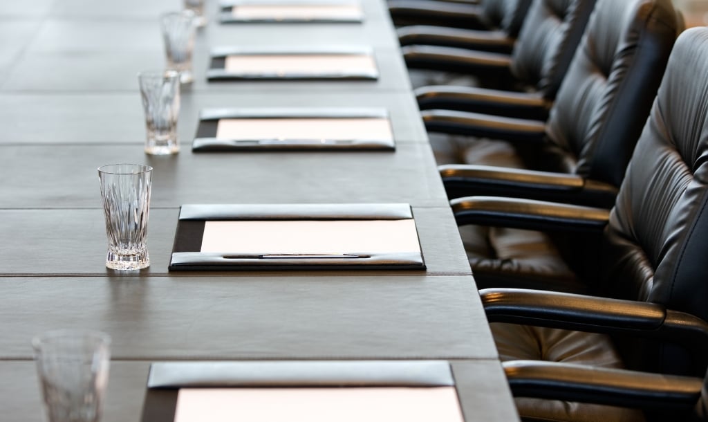 a boardroom set up for a meeting