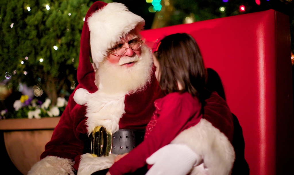 A young girl sitting on Santa's Lap
