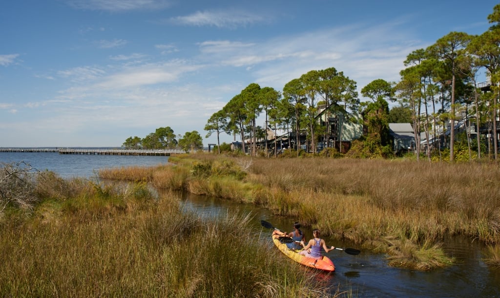 Girls kayaking in the bay