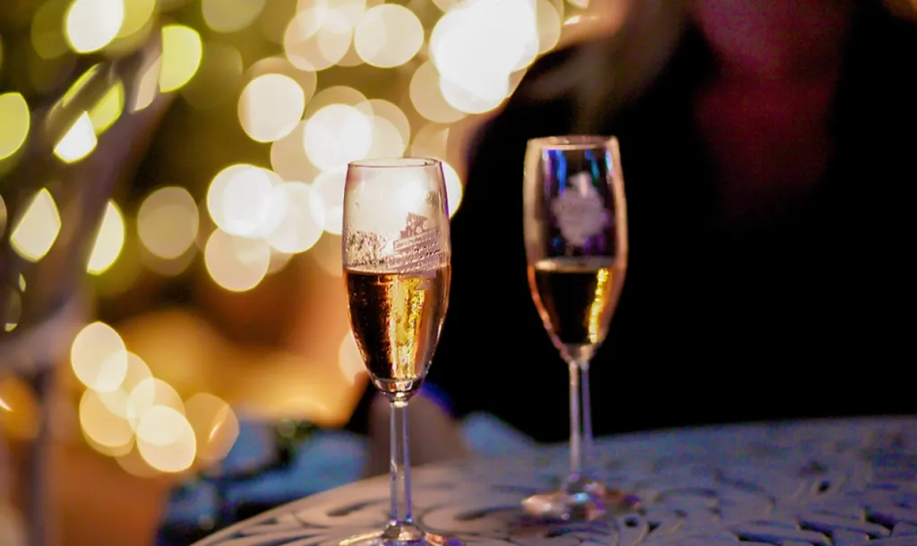 Sparkling Wine and Holiday Lights