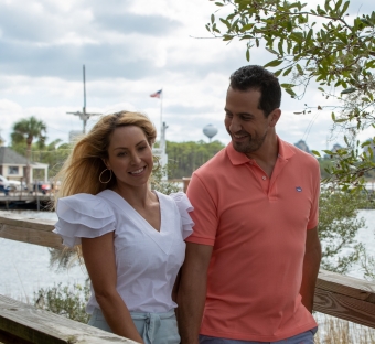 Couple taking a walk outdoors