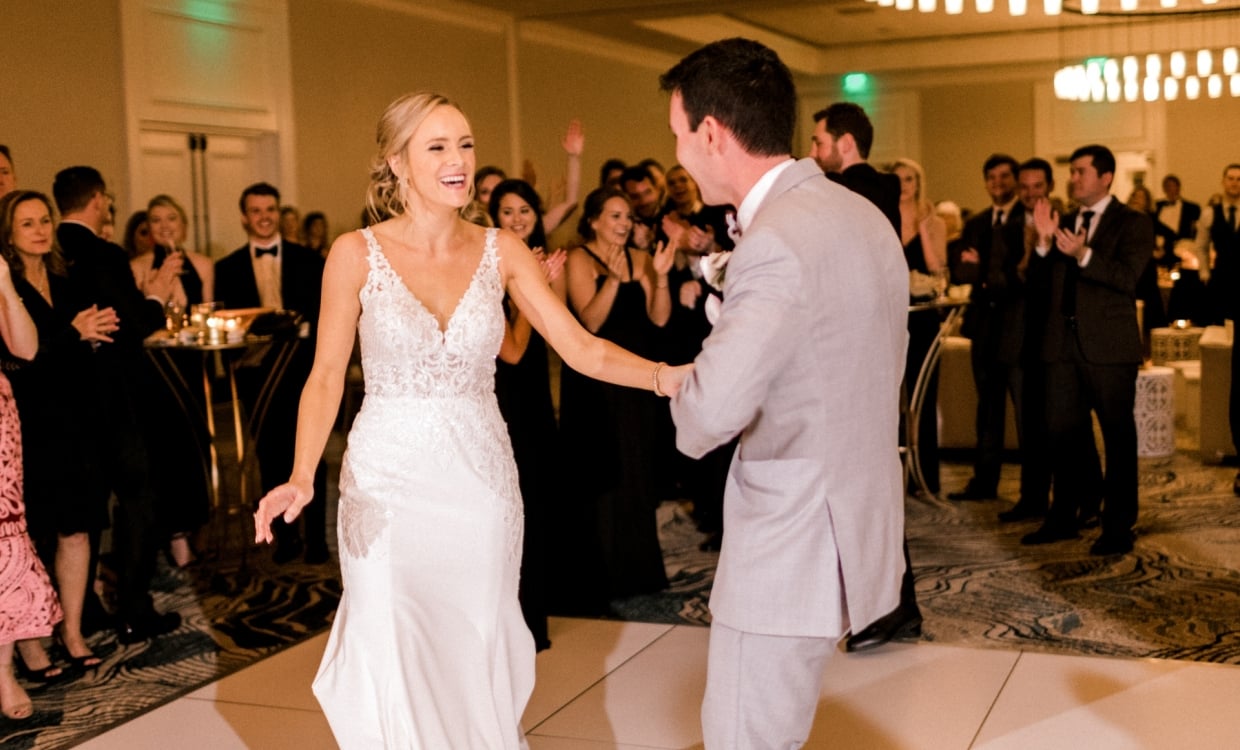 bride and groom dancing in the Azalea ballroom 