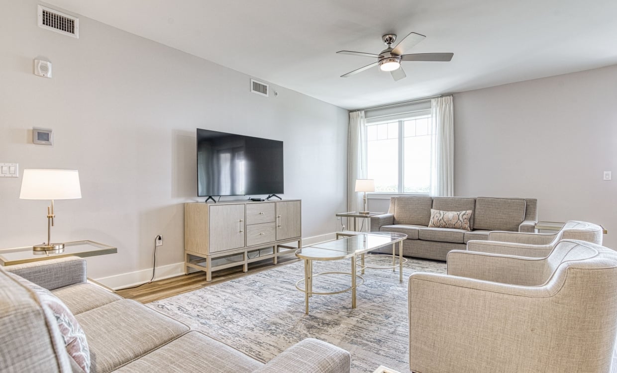 Living room in a three bedroom unit at Osprey Pointe