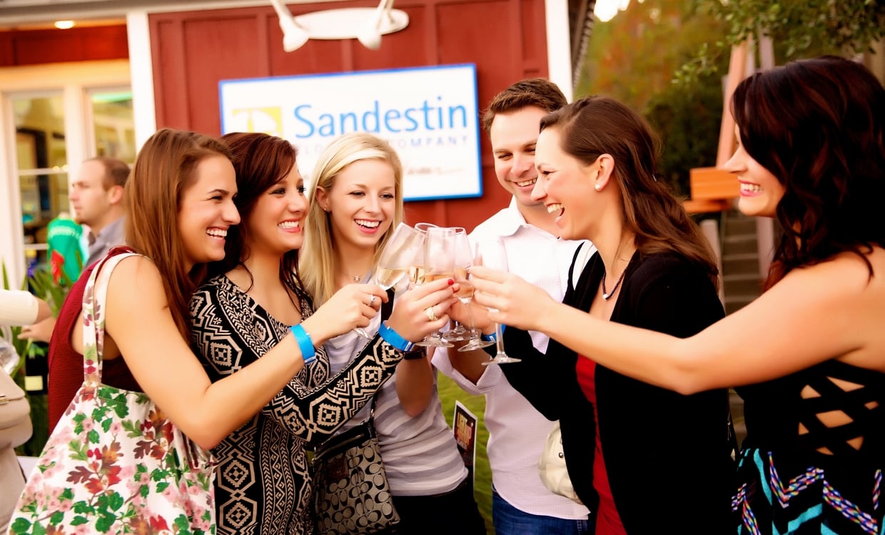 Friends "cheersing" glasses of sparkling wine