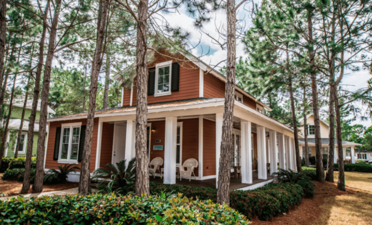 Exterior of a two bedroom lakeside cottage