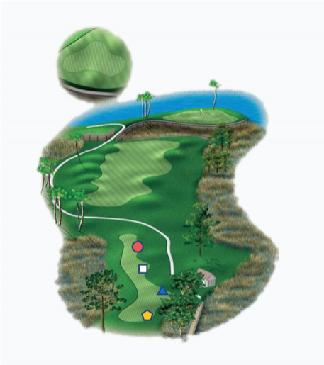 Illustration of the Links 14th hole. Par 4.