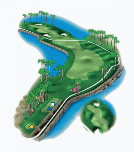 Illustration of the Links 15th hole. Par 4.